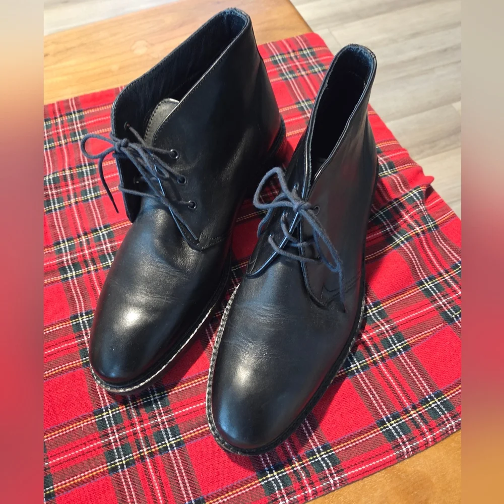 ALFANI MEN'S LOMBARD BLACK LEATHER CHUKKA BOOTS SIZE 9.5